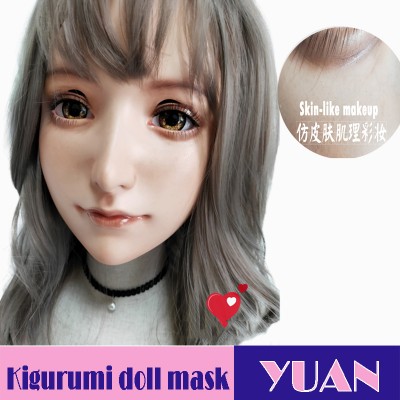 (yuan)Crossdress Sweet Girl Resin Half Head Female Kigurumi Mask With BJD Eyes Cosplay Anime Doll Mask